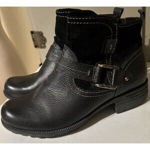 Earth Origins Womens Paris Black Leather Suede Ankle Booties Size 8.5 M